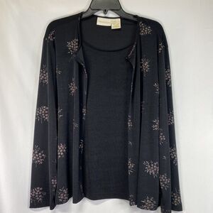 Christie & Jill Women's  XL Two Fer Black Floral Round Neck Long Sleeve top
